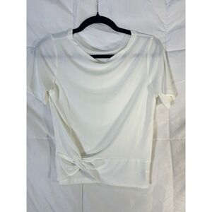 Allegra K‎ Womens White Ribbed Knit Twist Front Short Sleeve T Shirt Top XS